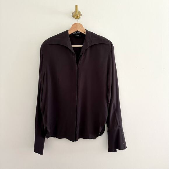 Laurel Tops - Vintage Laurèl of West Germany Silk Long Sleeve Button Up Shirt Black 36